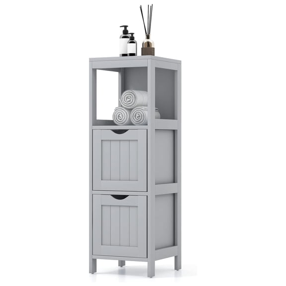 Bathroom Storage Cabinet, Narrow Freestanding Floor Cabinet with 2 Removable Drawers & 2 Shelves, 35” 4-Tier Tower Storage Organizer for Bathroom, Living Room, Entryway (Grey)