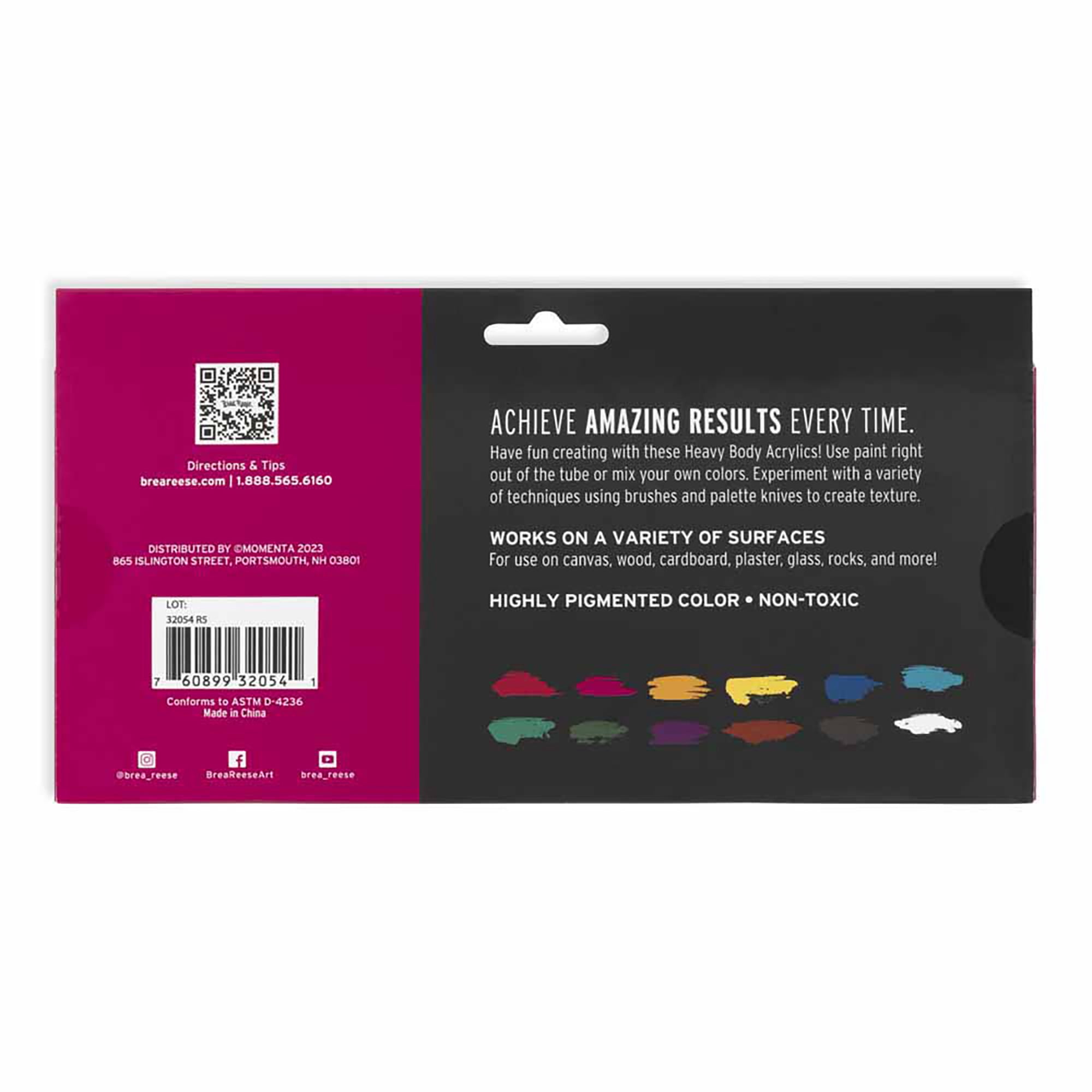 Brea Reese: Professional Heavy Body Acrylic Paint Set - Jewel Tone Colors - 12 Tubes - Luxurious Pigments, Non-Toxic, Water-Based, Adult Art Supplies