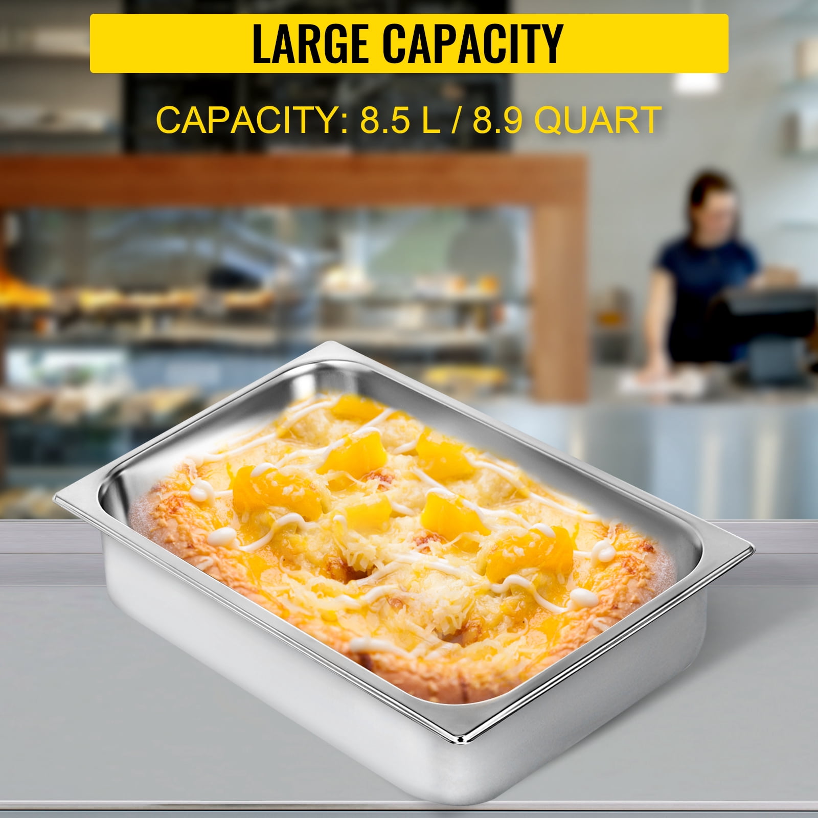 VEVORbrand Hotel Pans Full Size 2.5 Inch Deep, Steam Table Pan 6 Pack, 22 Gauge/0.8mm Thick Stainless Steel Hotel Pan Anti Jam Steam Table Pan