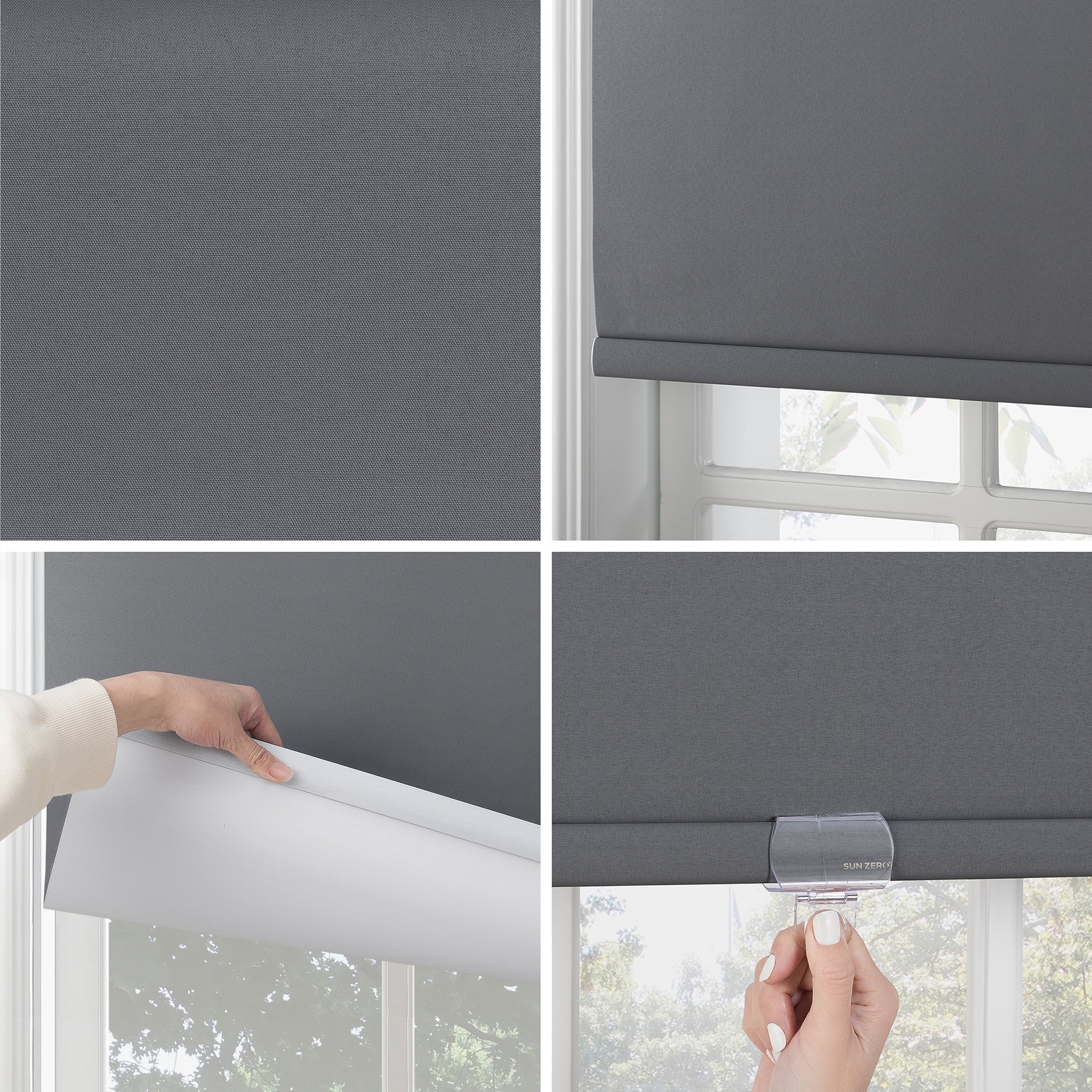 Sun Zero Langley 100% Blackout Cordless Roller Shade, 48"x72", Gray