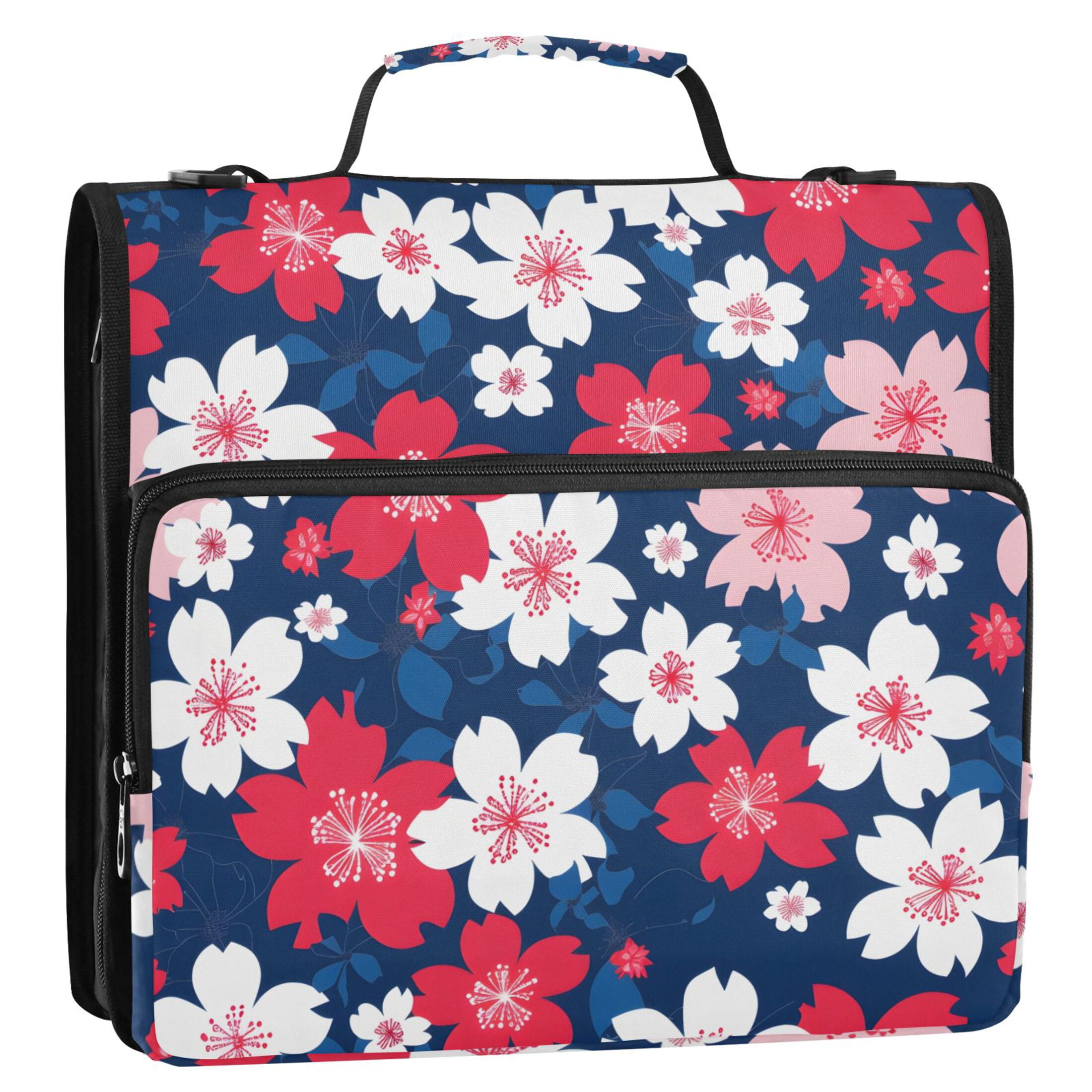 3 Ring Zipper Binder with Shoulder Strap Waterproof Trapper Keeper 2 Inch D-Ring 500 Sheets Capacity Colorful Cherry Blossoms