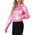 thumbnail image 4 of INSPIRE CHIC Women's Holographic Shiny Party Long Sleeve Lightweight Zipper Metallic Jacket S Pinks, 4 of 6