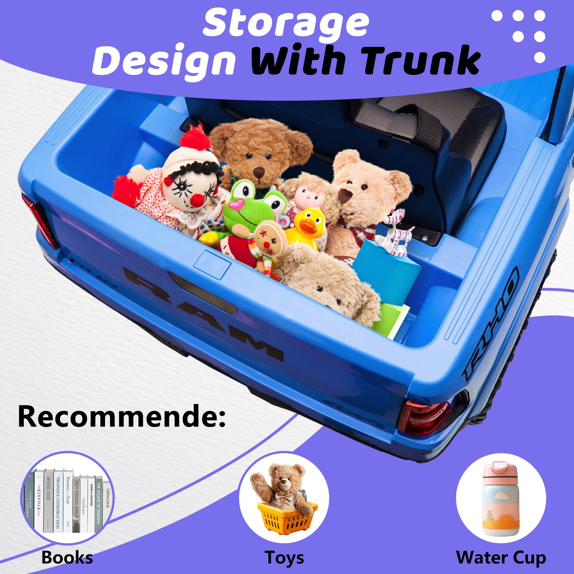 RAM 1500 Ride on Car Toy for Kids, 12V Powered Ride on Truck Toy with Remote Control, 4 Wheel Suspension, Safety Belt, Music, Bluetooth, LED Lights, Electric Cars for 3-5 Yrs Boy Girl, Blue