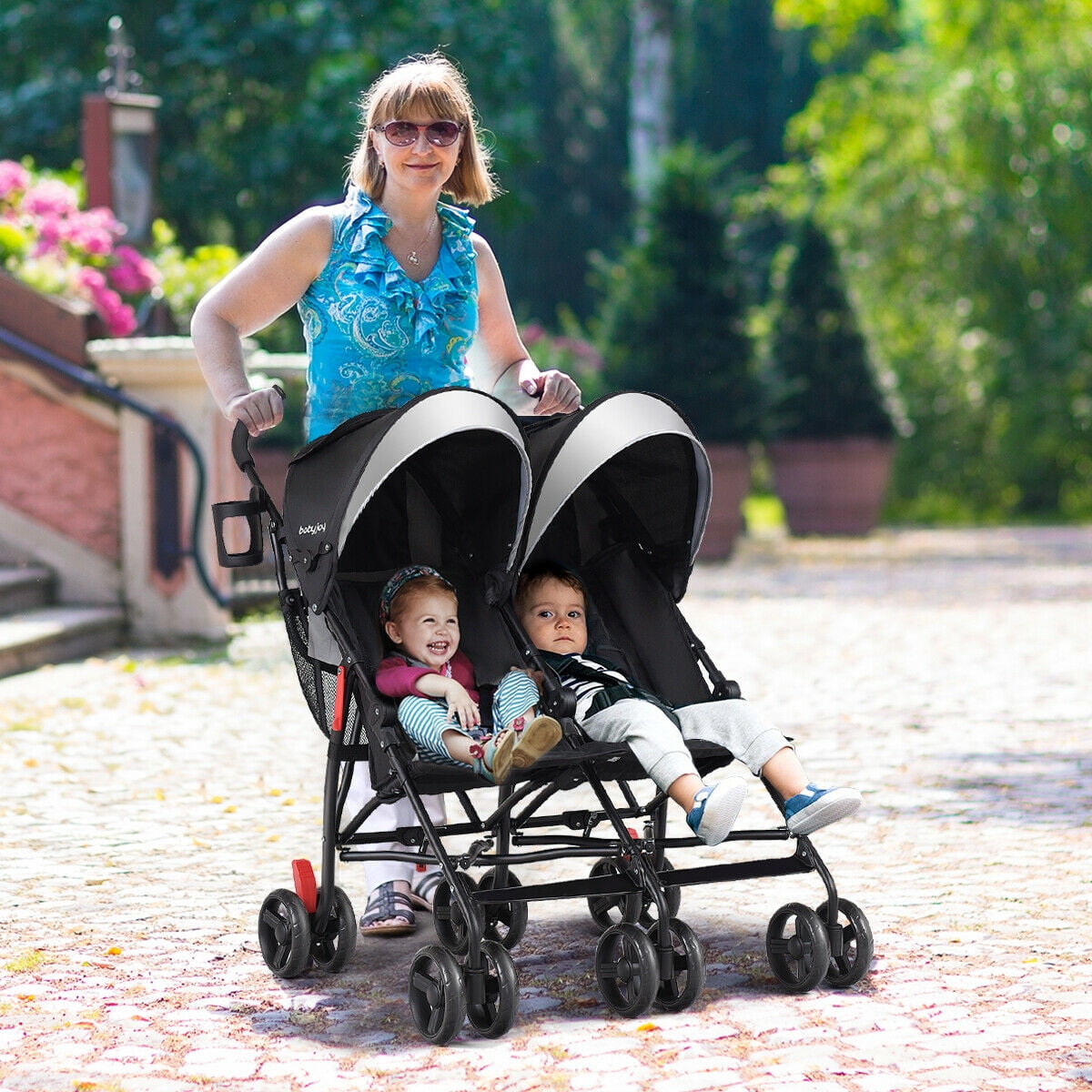 Baby Stroller For Twins Two Kids Double Buggy Light Folding Canopy Storage Bags 