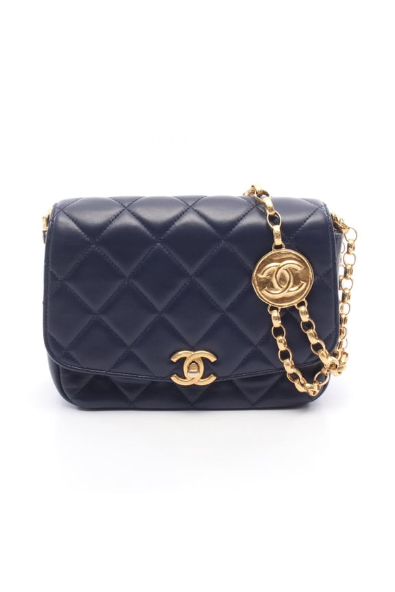 Pre-Owned Chanel Matelass Small Flap Shoulder Bag/Handbag, Lambskin Leather, Women's, Navy