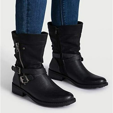 

Bxzhiri Women s Mid-calf Boots Combat Ankle Combat Boots with Studded Low Block Shoes