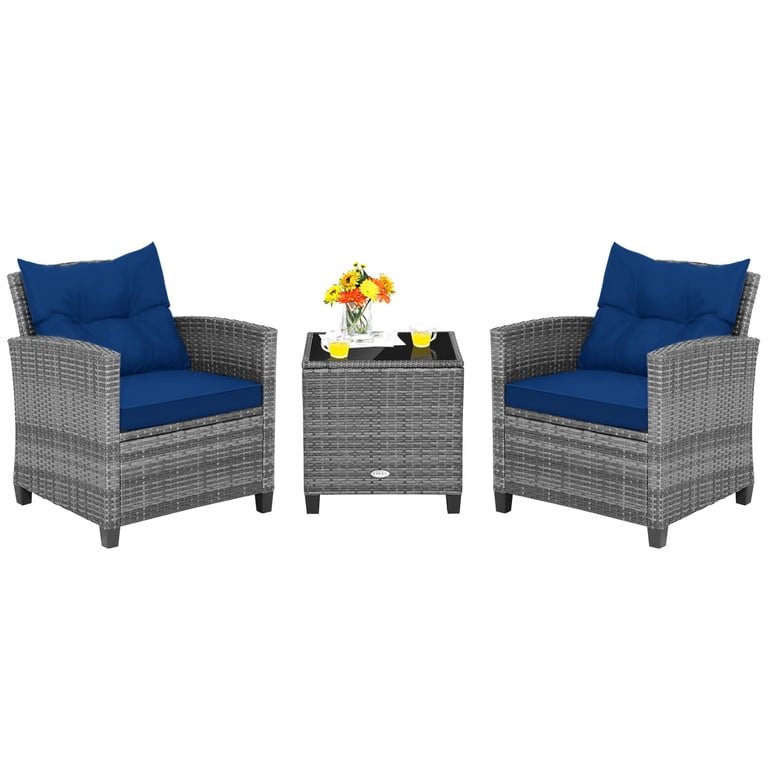 Costway 3-Piece Rattan Patio Bistro Set, Navy photo 4
