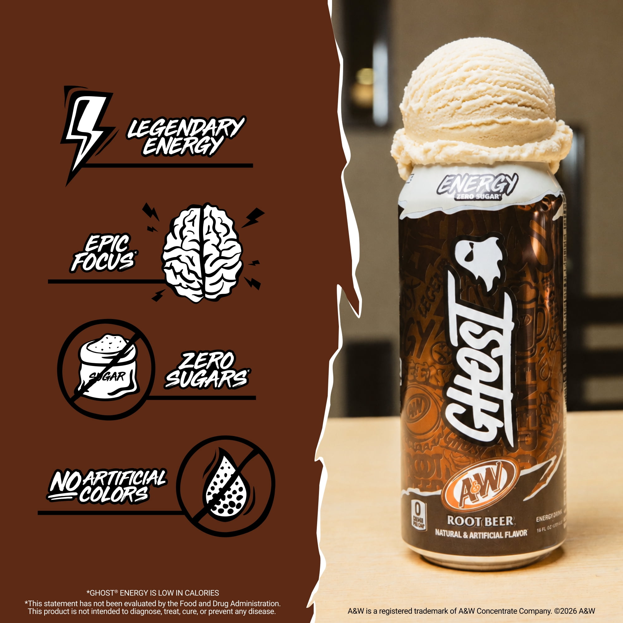 GHOST® ENERGY Zero Sugar Energy Drink, A&W Root Beer, 200mg Natural Caffeine, 16 fl oz Single Can