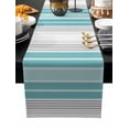 thumbnail image 2 of Turquoise Aqua Stripes Cotton Linen Table Runner 14 x 72 inch Modern Minimalist Abstract Lines Non-slip Rectangular Dining Table Decor for Wedding Party Holiday Dinner, 2 of 8