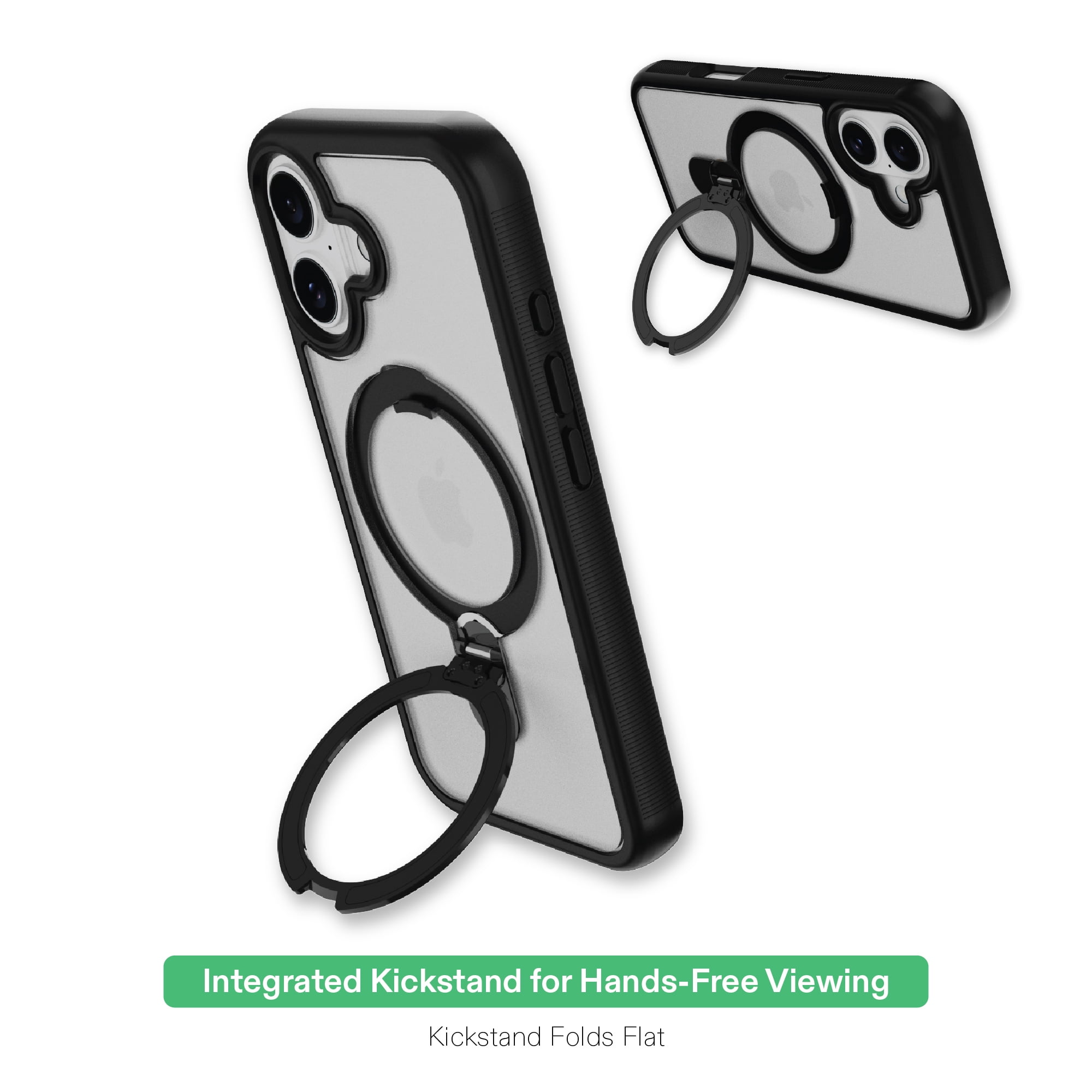 onn MagSafe Compatible Phone Case with Kickstand for iPhone 17 - Black/Frosted Clear