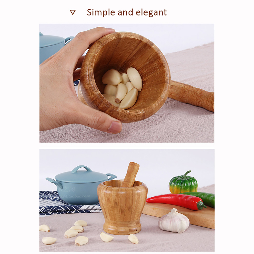 Mortar and Pestle Set Big Manual Bamboo Garlic Spices Large Mortar