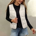 thumbnail image 2 of Riecok Kids Puffer Vest Sleeveless V Neck Button down Cropped Jackets Thermal Solid Warm Winter Outerwear Beige 7-8T, 2 of 6