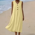 thumbnail image 6 of Makaor Womens Linen Dresses Sheath Button Maxi Dresses Plus Size Sleeveless Dress Solid V Neck Beach Vacation Clothes with Pockets Yellow XL, 6 of 8