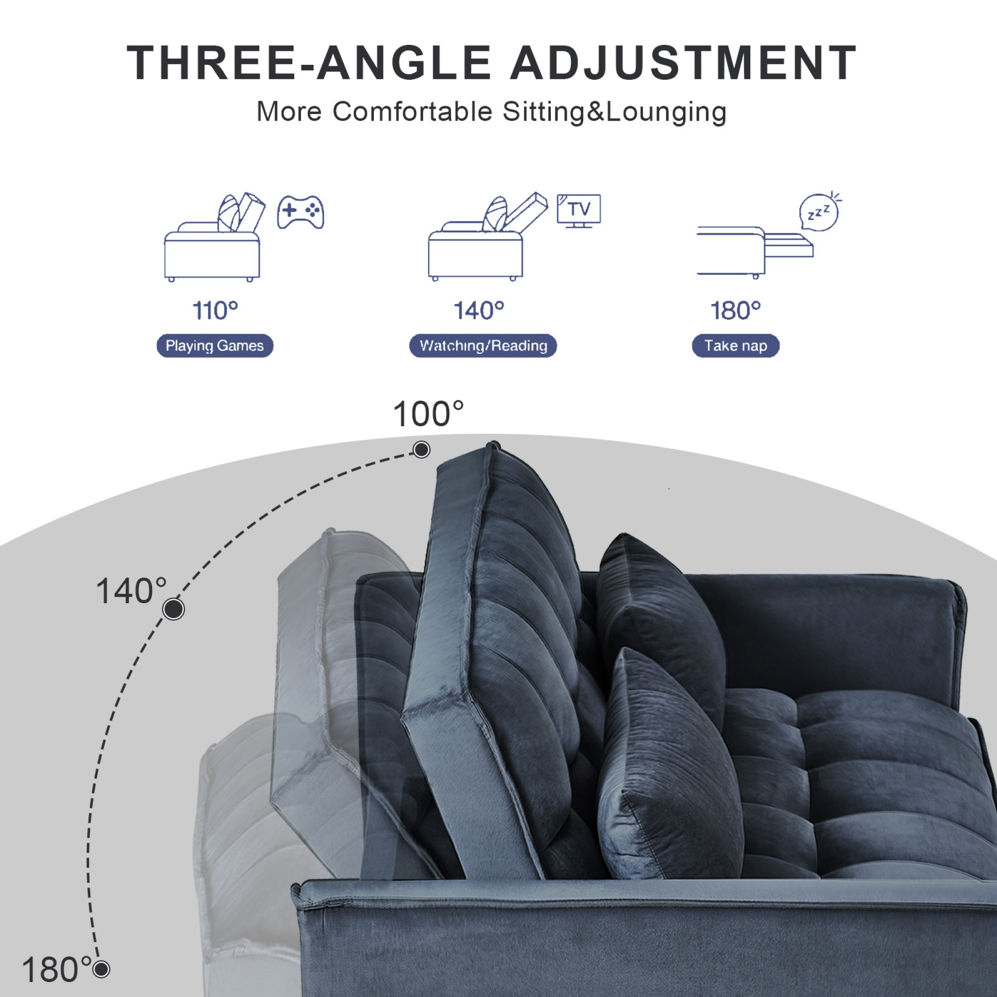 Jopath 3 in 1 Convertible Sofa Bed,Modern Pull Out Couch Slepper Bed with Adjustable Backrest,Velvet Loveseat Couch with Pillows & Pockets for Living Room Apartment Office,Black