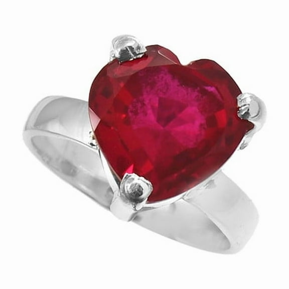 Heart Red Ruby Gemstone 925 Sterling Silver Ring Jewelry size 7