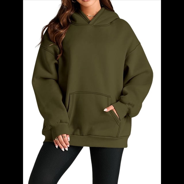 Sudadera Informal de Larga con Capucha para Mujer, Jersey de y Otoño con Bolsillos. Verde L