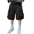 thumbnail image 1 of ZACPNCV Short Cargo Ample pour Garçon Jambe Droite Short Cool Poche à Rabat Short à Lettres Patchées Noir 11-12 Ans, 1 of 7