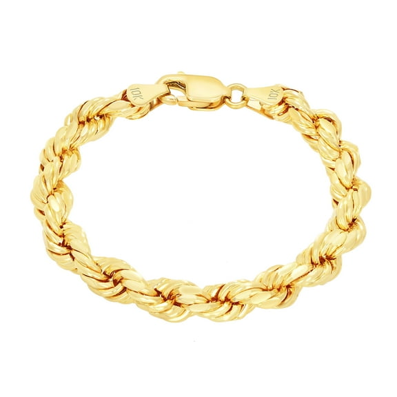 Nuragold 10K Real Yellow Gold 8mm Solid Rope Chain Diamond Cut Bracelet (7.5"-9") Italian Jewelry for Men