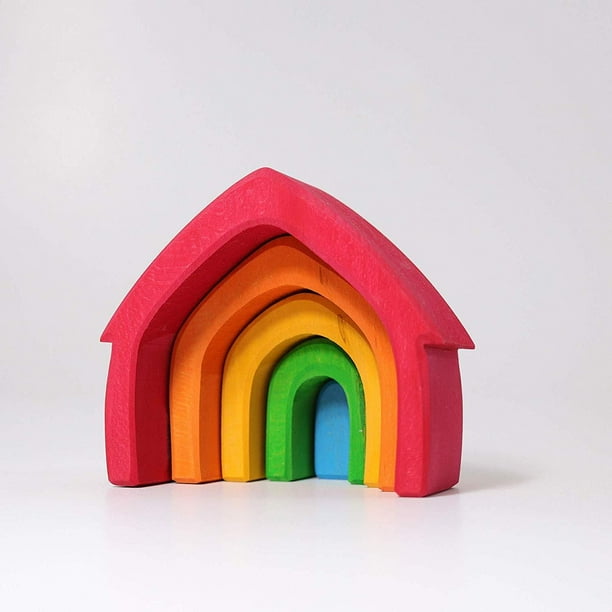 Grimm's Rainbow Colored House 5Piece Stacker Wooden Nesting Puzzle/Building Blocks Walmart