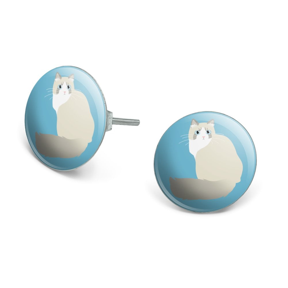 Ragdoll Cat Novelty Silver Plated Stud Earrings