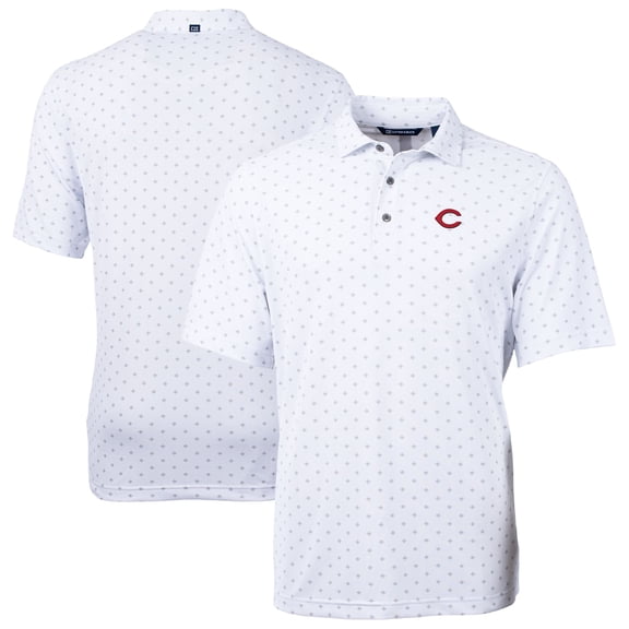 Men's Cutter & Buck White Cincinnati Reds Virtue Eco Pique Tile Recycled Polo
