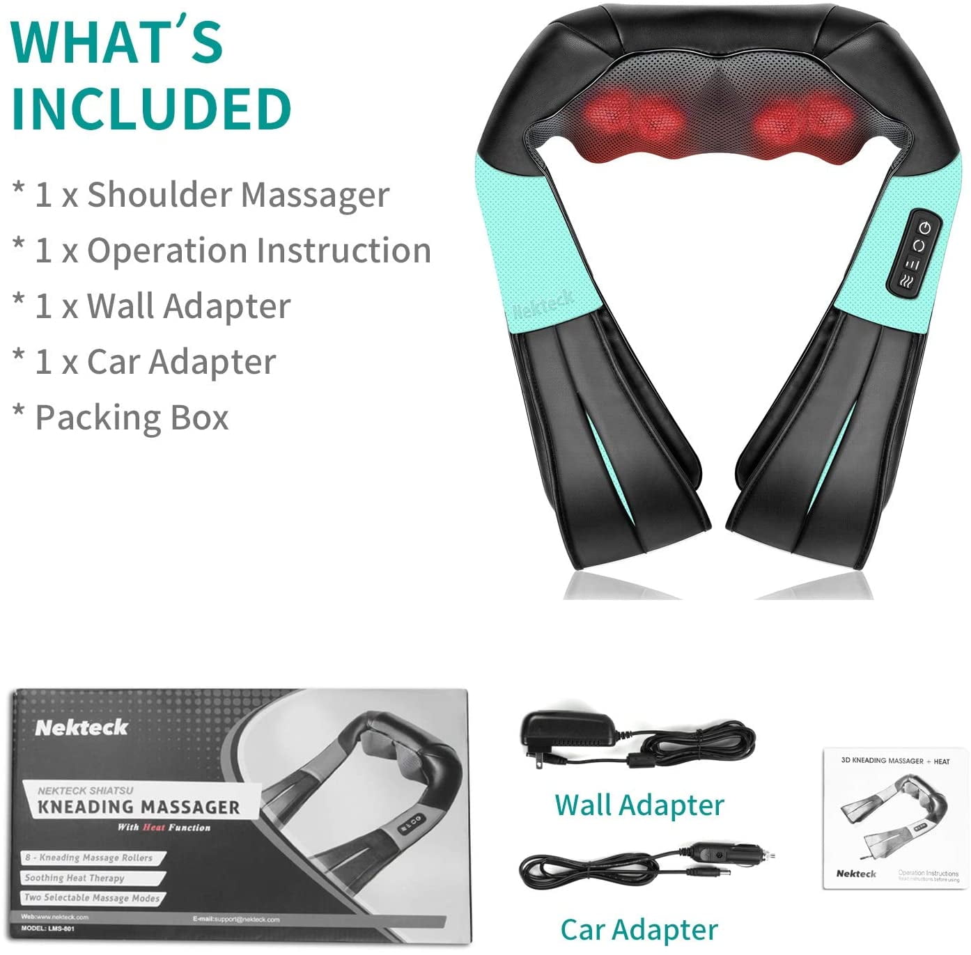 Nekteck Shiatsu Back and Neck Massager with Adjustable Heat and Strap, Deep  Tissue Kneading Electric…See more Nekteck Shiatsu Back and Neck Massager