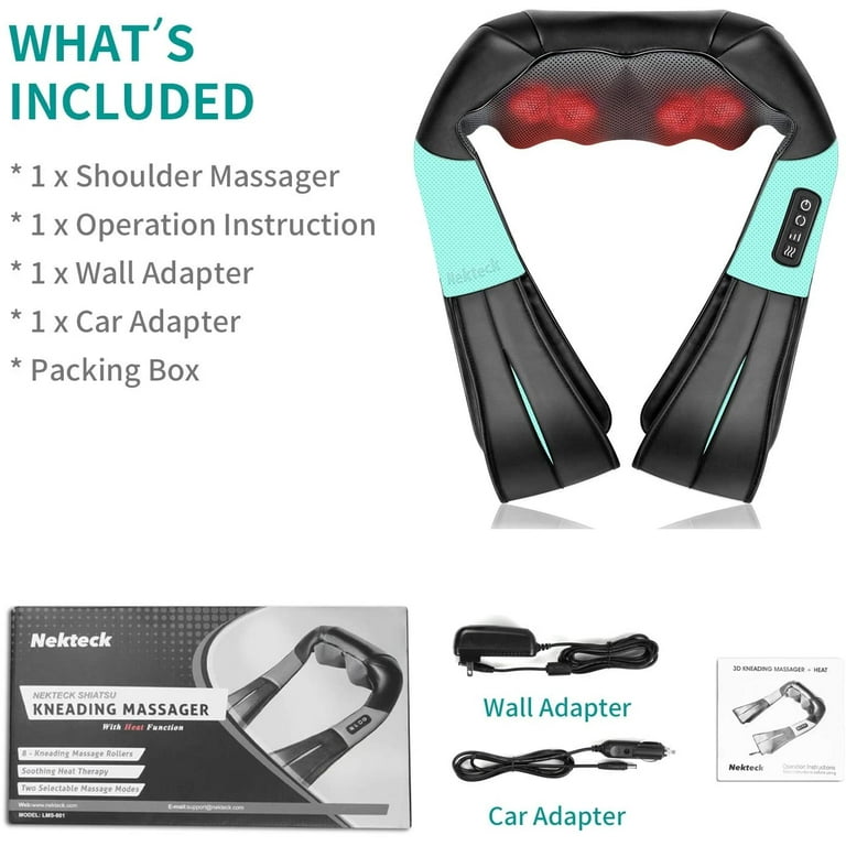 Review Nekteck Shiatsu Neck Massager with Heat Deep Tissue Pain Relief for  Home & Car Travel 