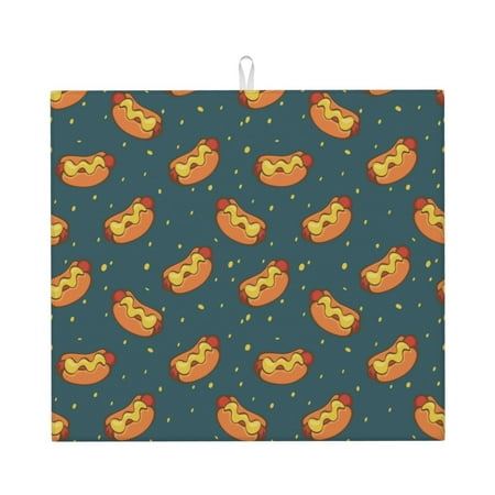 

Lukts Hot Dog 6 Print Ultra Water Dish Drying Mat Slip Resistant Pad for Sink Dishes or Under Rack Kitchen Counter Accessories