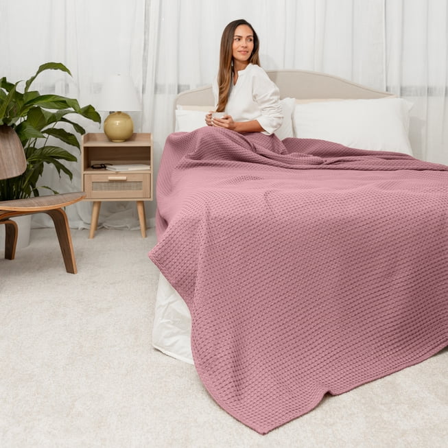 Comfy Cubs 100% Cotton Waffle Weave Blanket - Soft Lightweight Blankets (Mauve, 90" X 90")