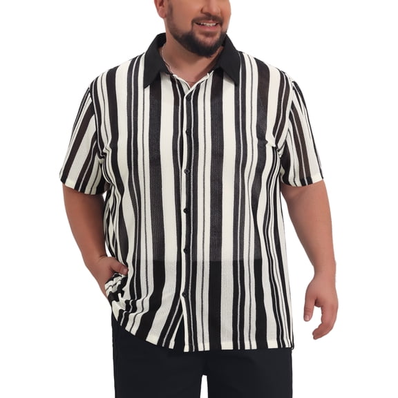 INSPIRE CHIC Men's Big & Tall Striped Button Down Short Sleeve Summer Shirts XL Black
