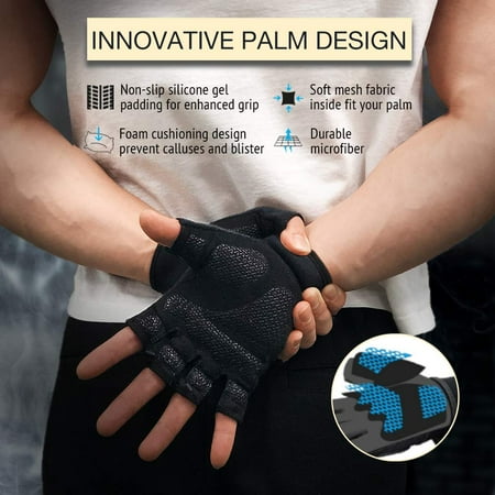 ATERCEL Anti-Slip Ventilated Men and Women Half Finger Fabric Black Weight Lifting Gloves, M