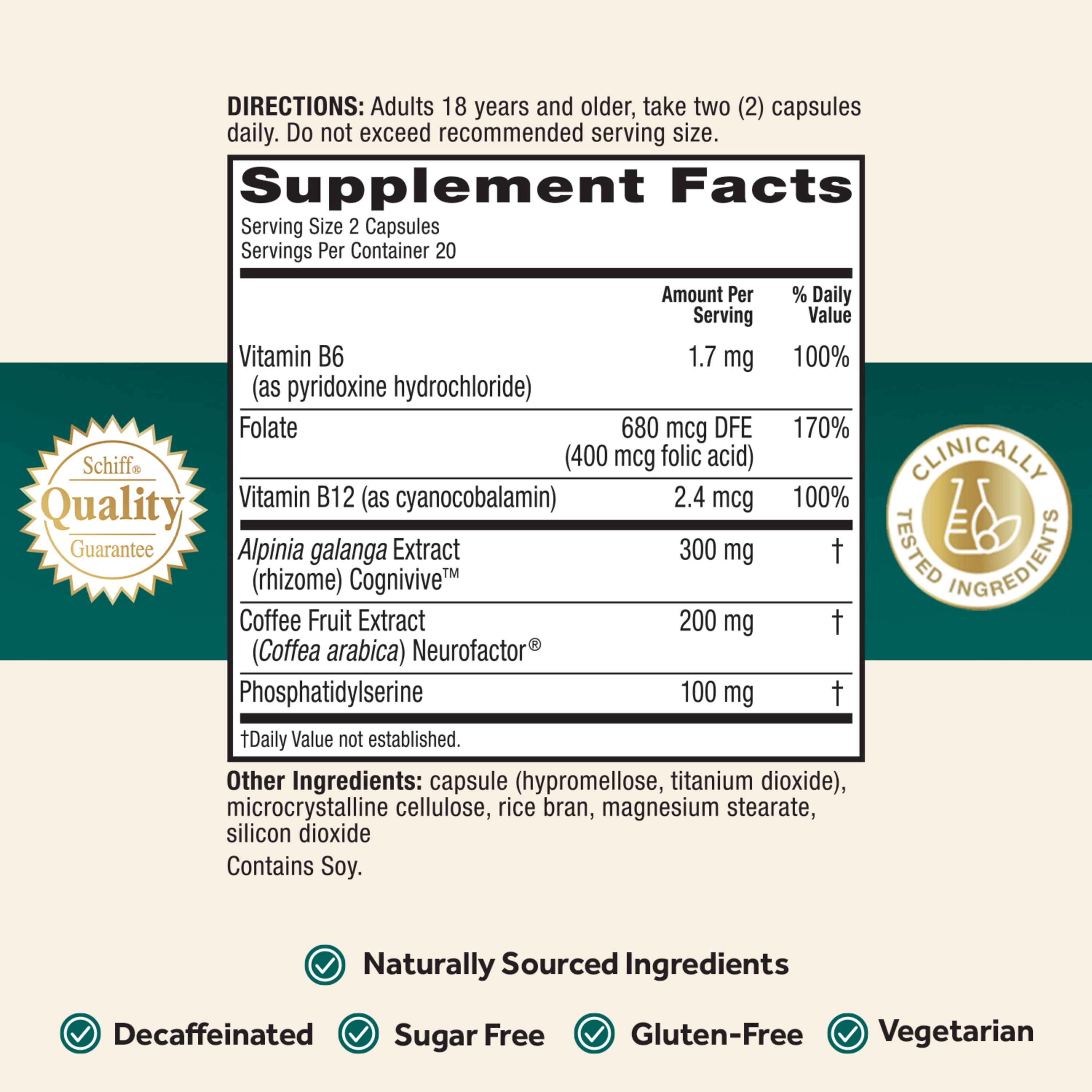 Neuriva Ultra Brain Supplements for Memory and Focus, Vitamin B12 & B6, 40 Count Capsules