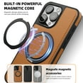thumbnail image 3 of Allytechgroup Magnetic Case for iPhone 14 Pro, Built-in Invisible 360° Rotatable Kickstand, Compatible with MagSafe, PU Leather Slim Shockproof Protective Phone Case Cover, Brown, 3 of 7