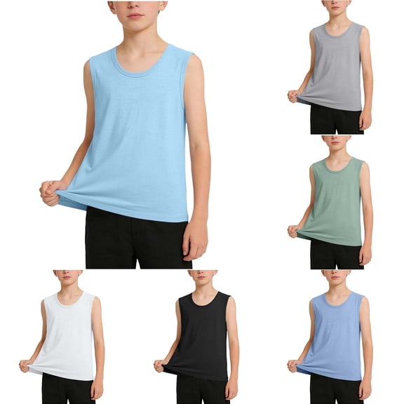 Agkizg Big Boys Tank Tops, Solid Color Sleeveless Crew Neck Breathable Comfortable Casual Summer Top, Sizes 1-15 Years