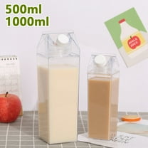 Eummy 500Ml/1000Ml Clear Milk Carton Water Bottle Leak-proof Milk Box Water Bottle with 2 Spouts Portable Reusable Milk Bottles for Travel Sports Camping Use