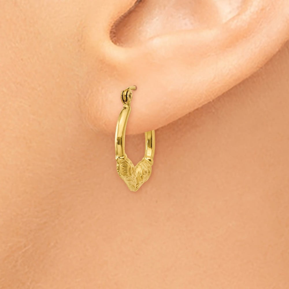 Real 14kt Yellow Gold Ram Head Hoop Earrings; for Adults and Teens; for Women and Men