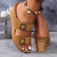 thumbnail image 6 of NOKIO Wedge Sandals for Women Women's Beach Slope Heel Slippers Hollow Casual Slippers Slope Bottom Shoes Retro Sandals Women’s Platform Wedge Sandals Open Toe Buckle Casual Sandal, 6 of 9