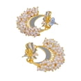 thumbnail image 2 of Crunchy Fashion Bollywood Jewellery Traditional Ethnic Bridal Bride Wedding Bridesmaid Gold-Plated Grey Peacock Chandbali White Pearl Dangler Earrings, 2 of 3