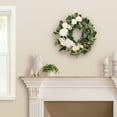 thumbnail image 3 of 24" Artificial Rose, Camellia, Babys breath Floral Spring Wreath with Green Leaves, 3 of 5