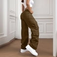 thumbnail image 6 of Cargo Pants for Women High Waisted Hiking Pants Baggy Stretchy Wide Leg Y2K Streetwear with Pockets Brown 2XL, 6 of 8