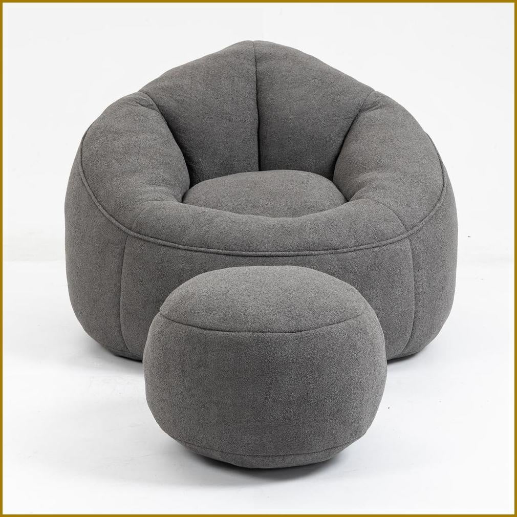 Adult Bean Bag Chair with Footrest – Soft Compressed Foam for Living Room & Bedroom | Gray | Microfiber