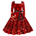thumbnail image 1 of Robe de Thé Classique de Noël pour Femmes Manches Longues Robe de Soirée avec Ceinture, 1 of 2