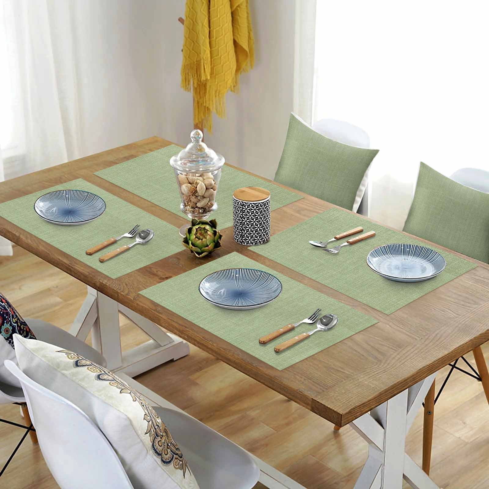 Placemats Set of 4, Sage Green Linen Texture Placemats Set of 4, Farmhouse Solid Color Tablemats Placemat Table Decoration for Kitchen Table Dinner Party Home Decor Indoor Outdoor 13x19 Inch