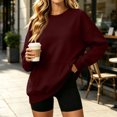 thumbnail image 2 of Stralyhd Oversized Sweatshirt for Women Crewneck Casual Loose Fit Pullover Shirts Long Sleeve Soft Comfy Fall Trendy Outfits Wine M, 2 of 5