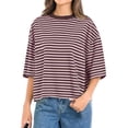 thumbnail image 2 of Gynyvoja Womens Oversized Striped T Shirts Short Sleeve Casual Crewneck Summer Y2K Clothes Pink Coffee M, 2 of 6