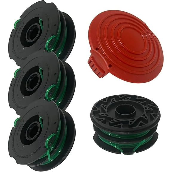 4PC GH1000 DF080 Replacement Spool 1PC Cap DF-080 String Trimmer Line for Black and Decker GH1100 GH2000 Grass Hog Electric String Trimmer/Lawn Edger, DF-080-BKP for Spool Housing 90540850