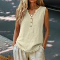 thumbnail image 5 of Women's Tops Tees Blouses Button Decor Loose Cotton Linen Summer Sleeveless Shirts Tank Tops for Women, 5 of 8