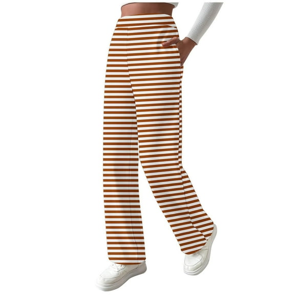RQYYD Women's Fleece Wide Leg Sweatpants Striped Printed Winter Warm Thermal Straight Leg Sweat Pants with Pockets