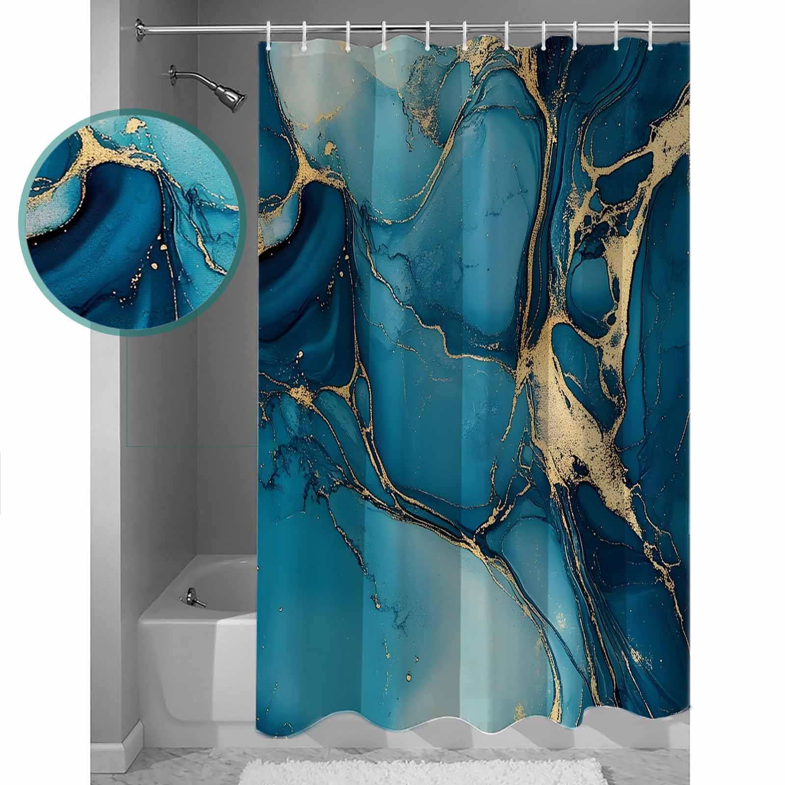Turquoise Gold Shower Curtain Set ，Waterproof Fabric Shower Curtains Marble Abstract Cracks Texture Modern Art Shower Curtains for Bathroom,Bathroom Decor 54x"78"