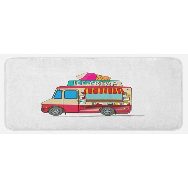 Truck Kitchen Mat, Ice Cream Truck Colorful Illustration Business Idea